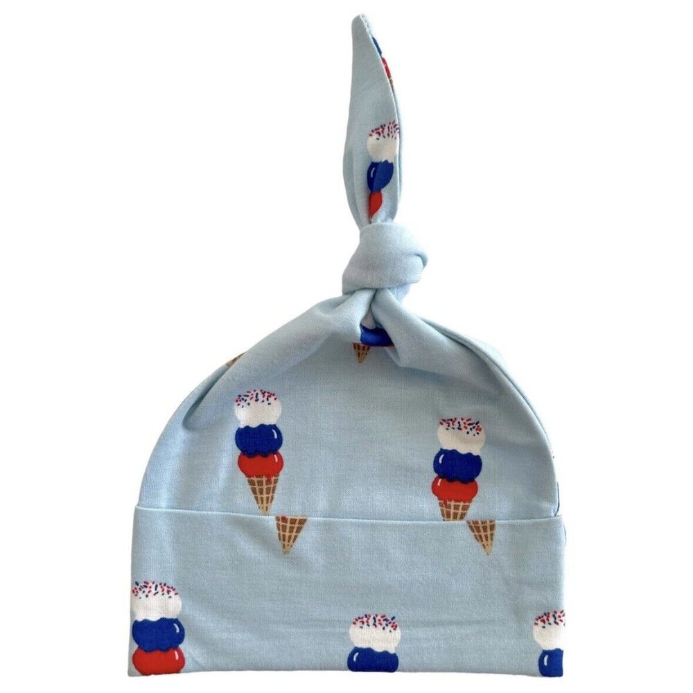 Blue Ice Cream Knot Beanie (Infant 0-3M) Viscose Blend Summer Hat